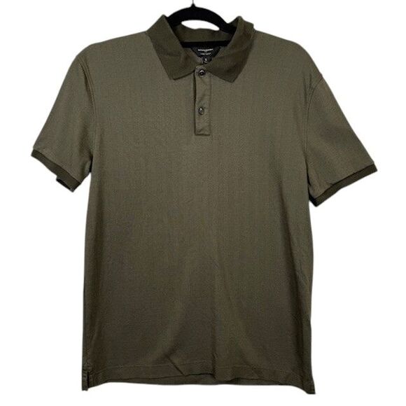Banana Republic Luxe Touch Polo Shirt Olive Herringbone Print Size Small - Picture 1 of 9